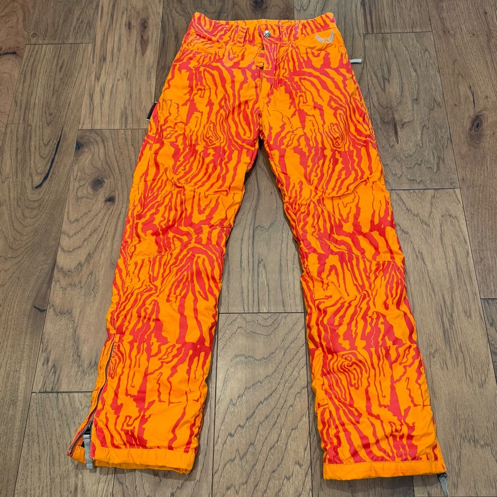 The Wave‎ Italy Ski Pants Orange Red Zebra Print Nylon Technical Snow Trousers 1